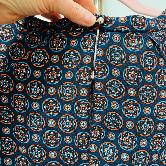 NWOT Banana Republic Dress Foulard Flounce Drop Waist. Navy Red Orange.Size 0P. - Picture 8 of 9